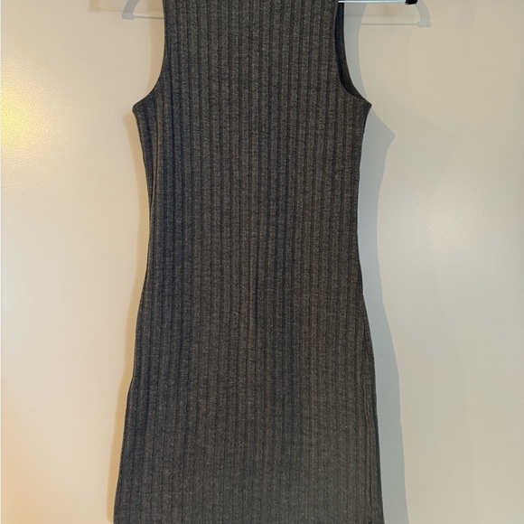 Forever 21 Gray Ribbed Bodycon Fitted Sweater High Neck Mini Dress (Size Small) - Picture 6 of 8